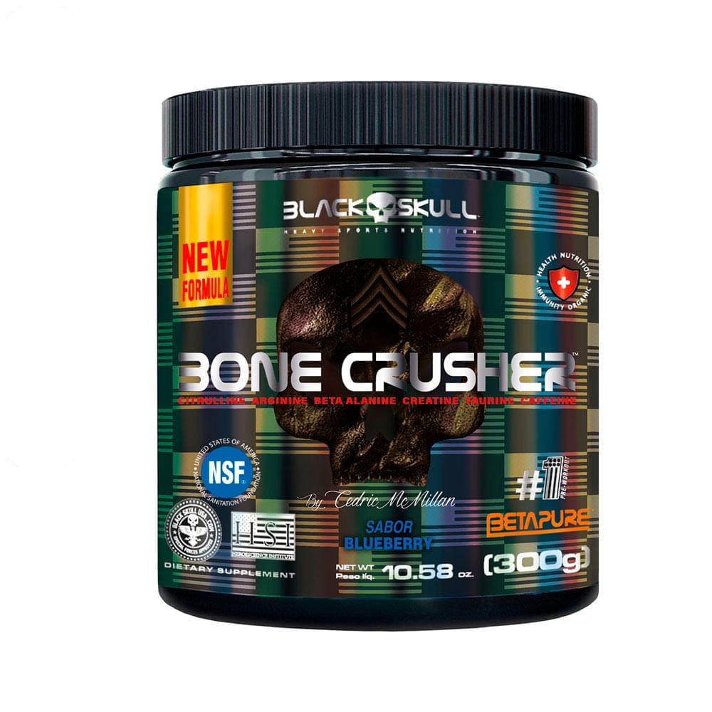 Suplemento Alimentar Pré-Treino Bone Crusher Black Skull 300g Sabor Blueberry