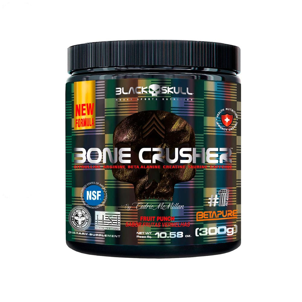 Suplemento Alimentar Pré-Treino Bone Crusher Black Skull 300g Sabor Fruit Punch