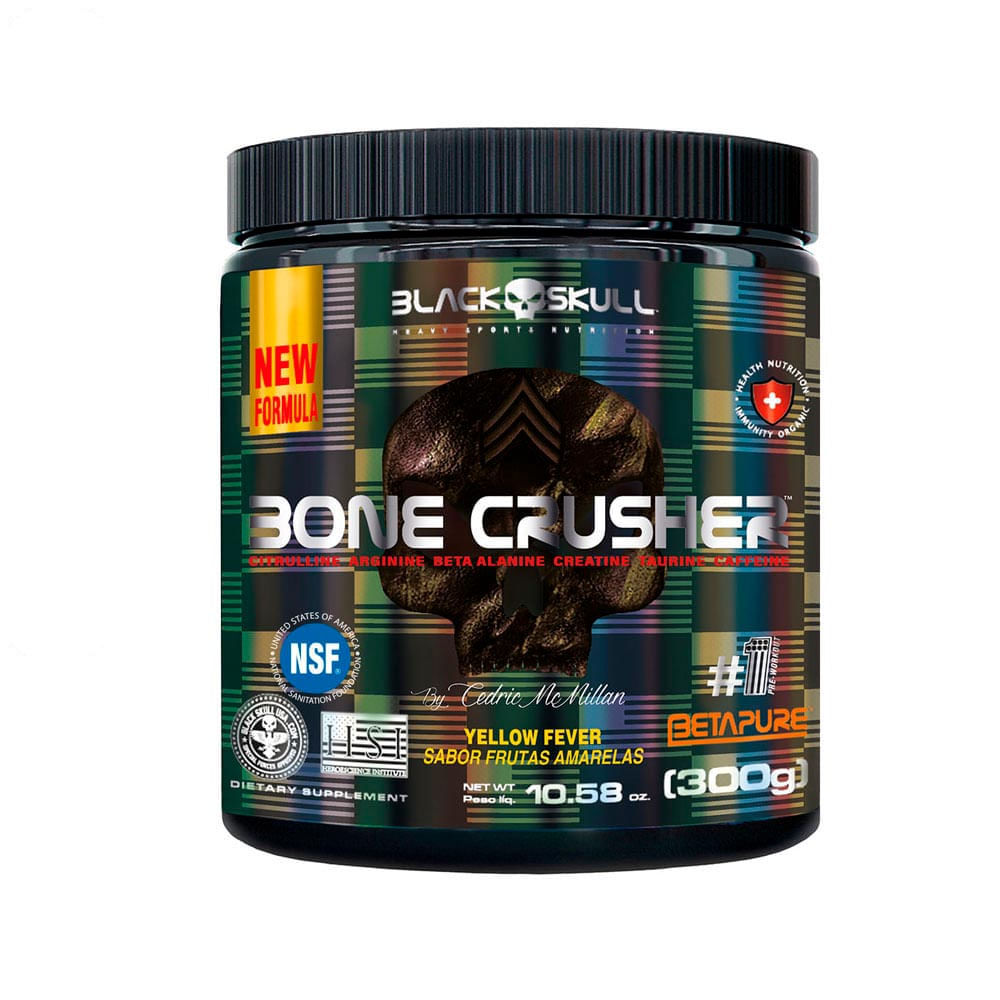 Suplemento Alimentar Pré-treino Bone Crusher Black Skull 300g Sabor Yellow Fever