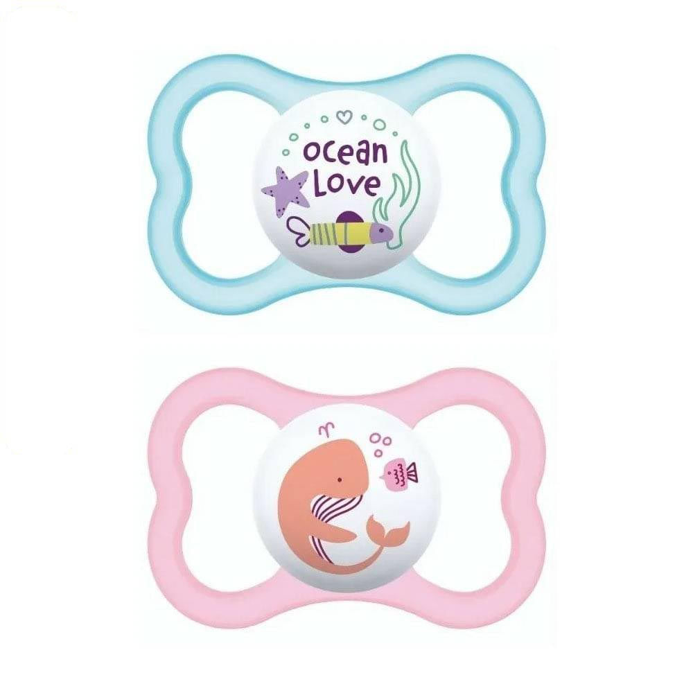 Conjunto com 2 Chupetas Air Bico de Silicone SkinSoft +6 Meses Rosa e Azul MAM