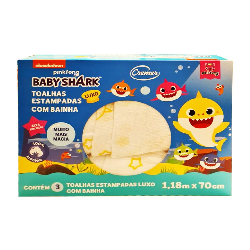 Fralda de Pano - 120x70Cm - Estampada Luxo - Baby Shark - Cremer