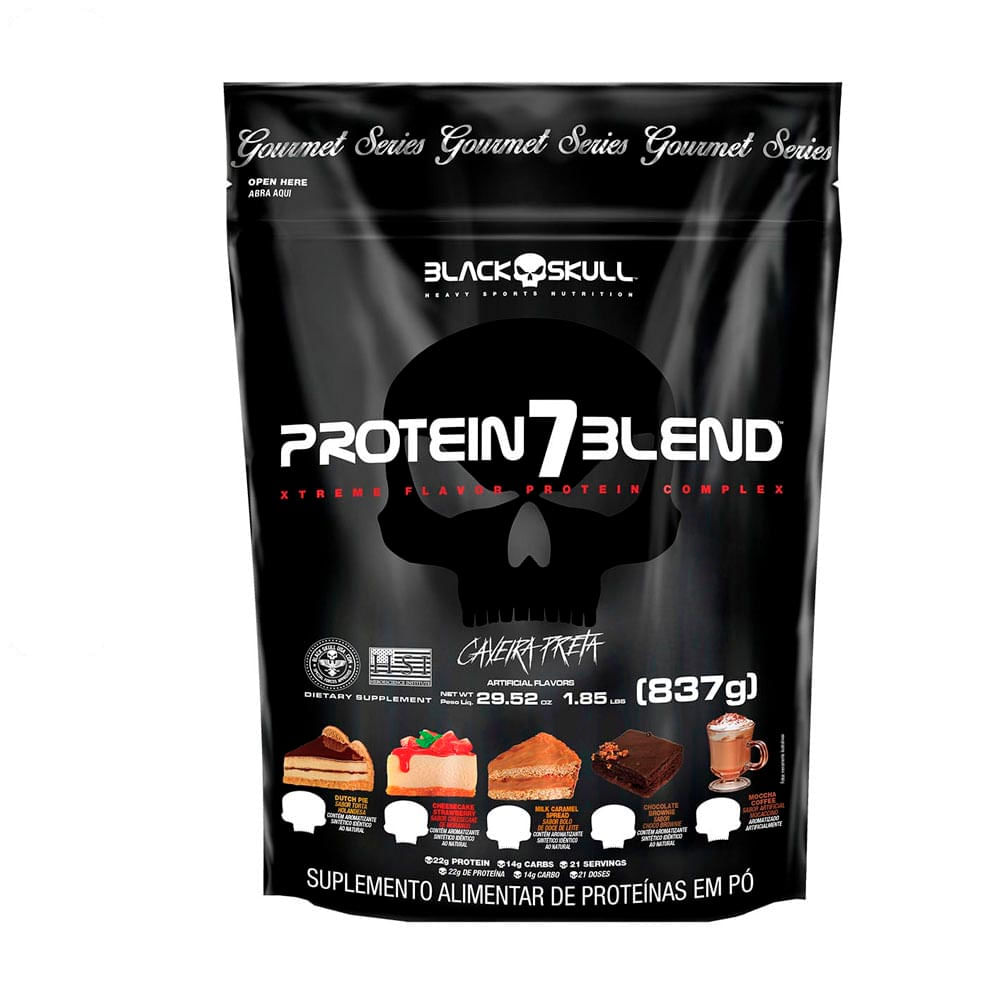 Suplemento Protein 7 Blend Gourmet Refil Blend Proteínas Caveira Preta Sabor Bolo de Doce de Leite