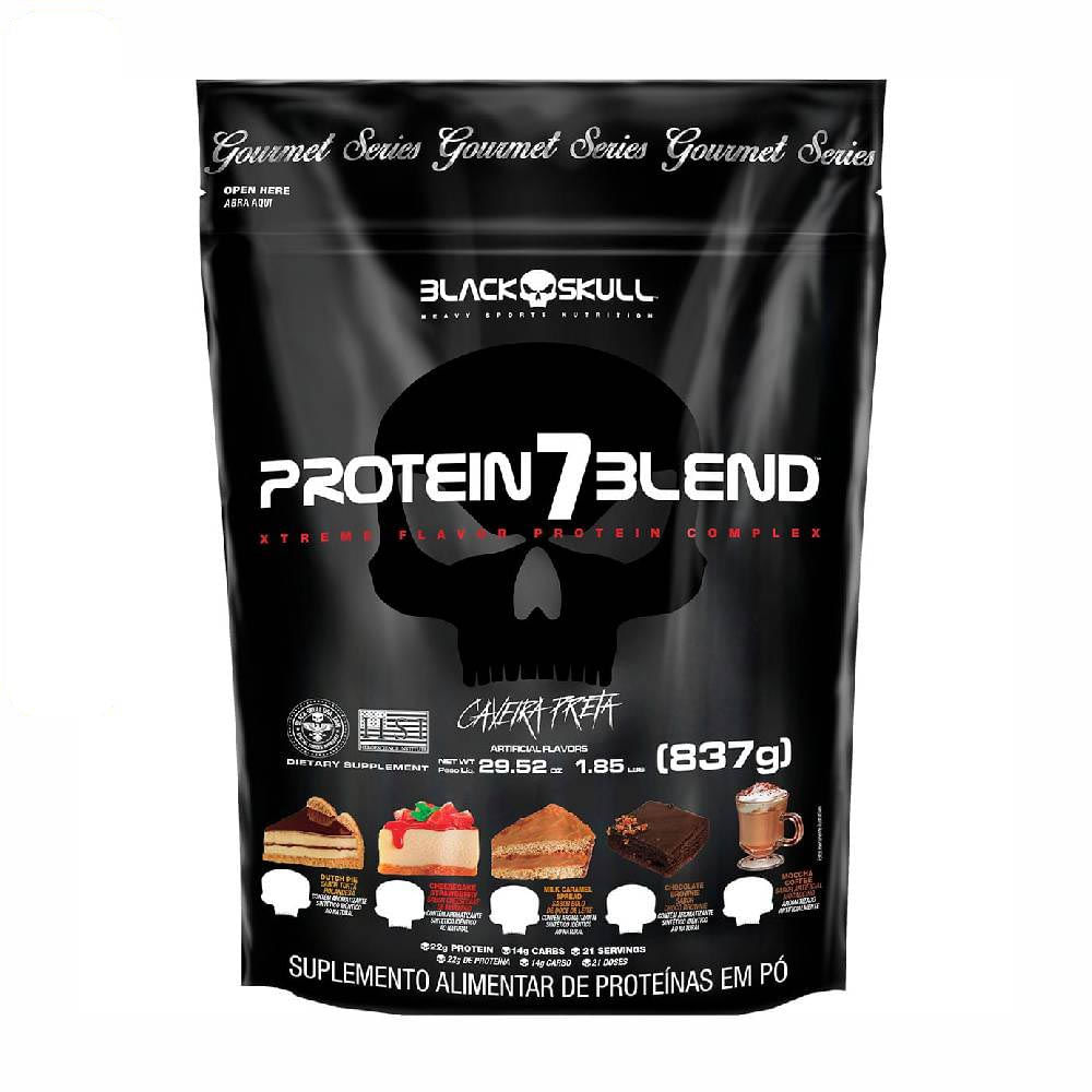 Suplemento Protein 7 Blend Gourmet Refil Blend Proteínas 837G Caveira Preta