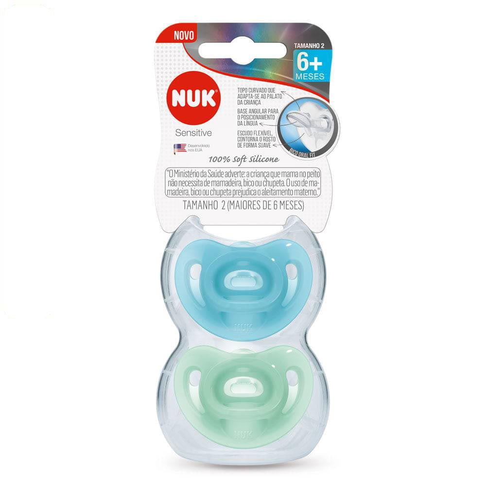 Chupetas Nuk Sensitive Soft Boy S2 100% Silicone 2 Unidades Tamanho 2