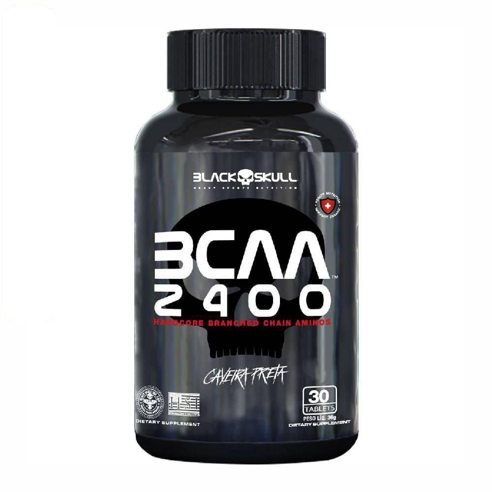 Suplemento BCAA 2400 Aminoácidos 30 Tablets Caveira Preta Black Skull