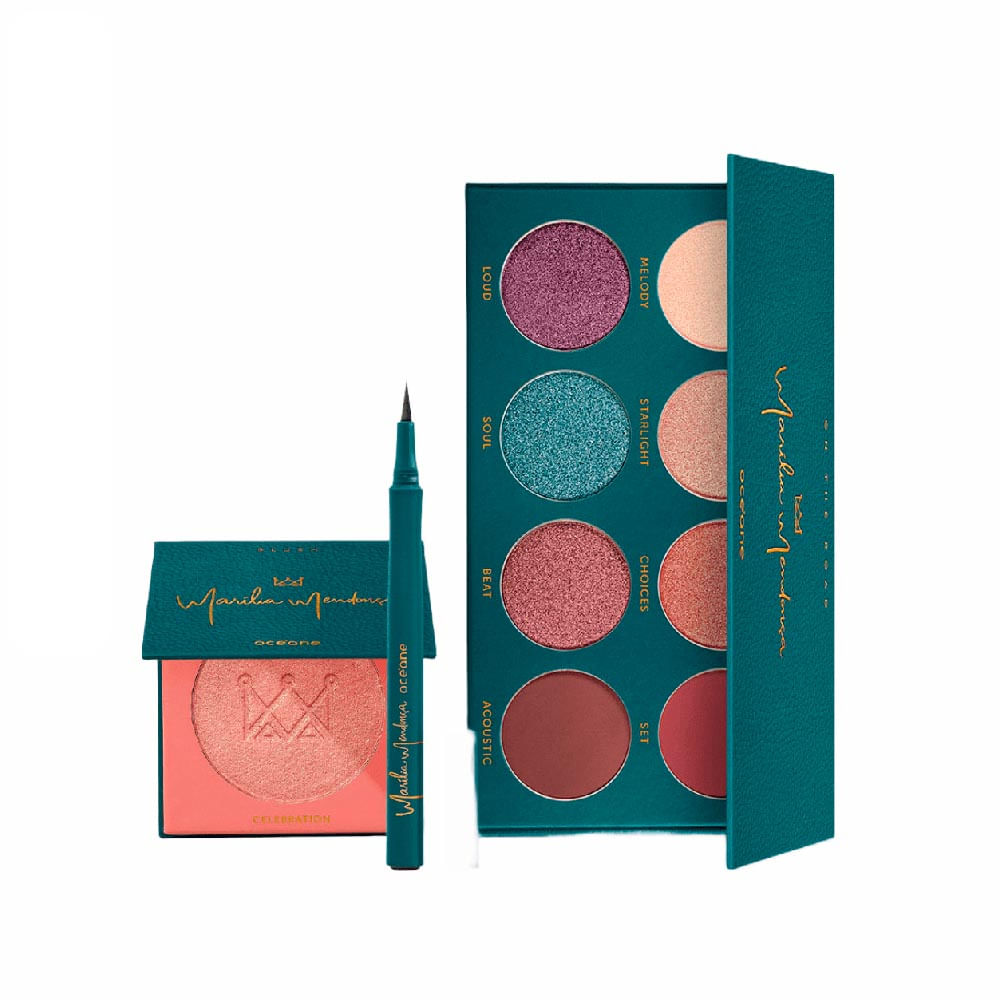 Kit Paleta de Sombras On The Road + Blush Cintilante + Caneta Delineadora Marília Mendonça By Océane