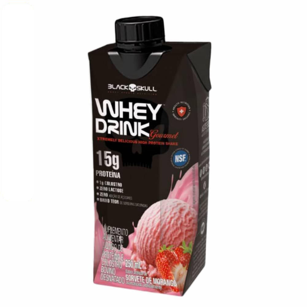 Whey Drink Gourmet Morango Pronto Para Beber 250ml Black Skull