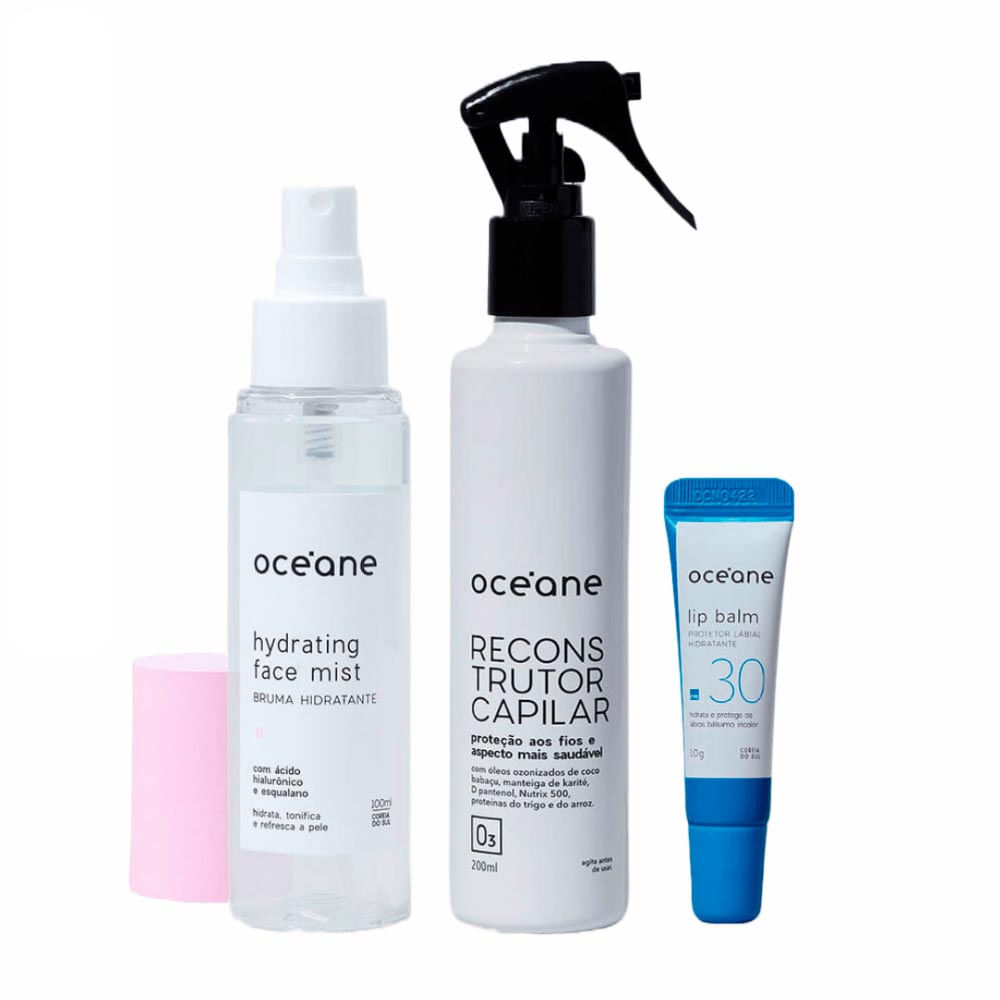 Kit Cuidados Para Praia Bruma Hidratante + Reconstrutor Capilar + Protetor Labial Hidratante Océane