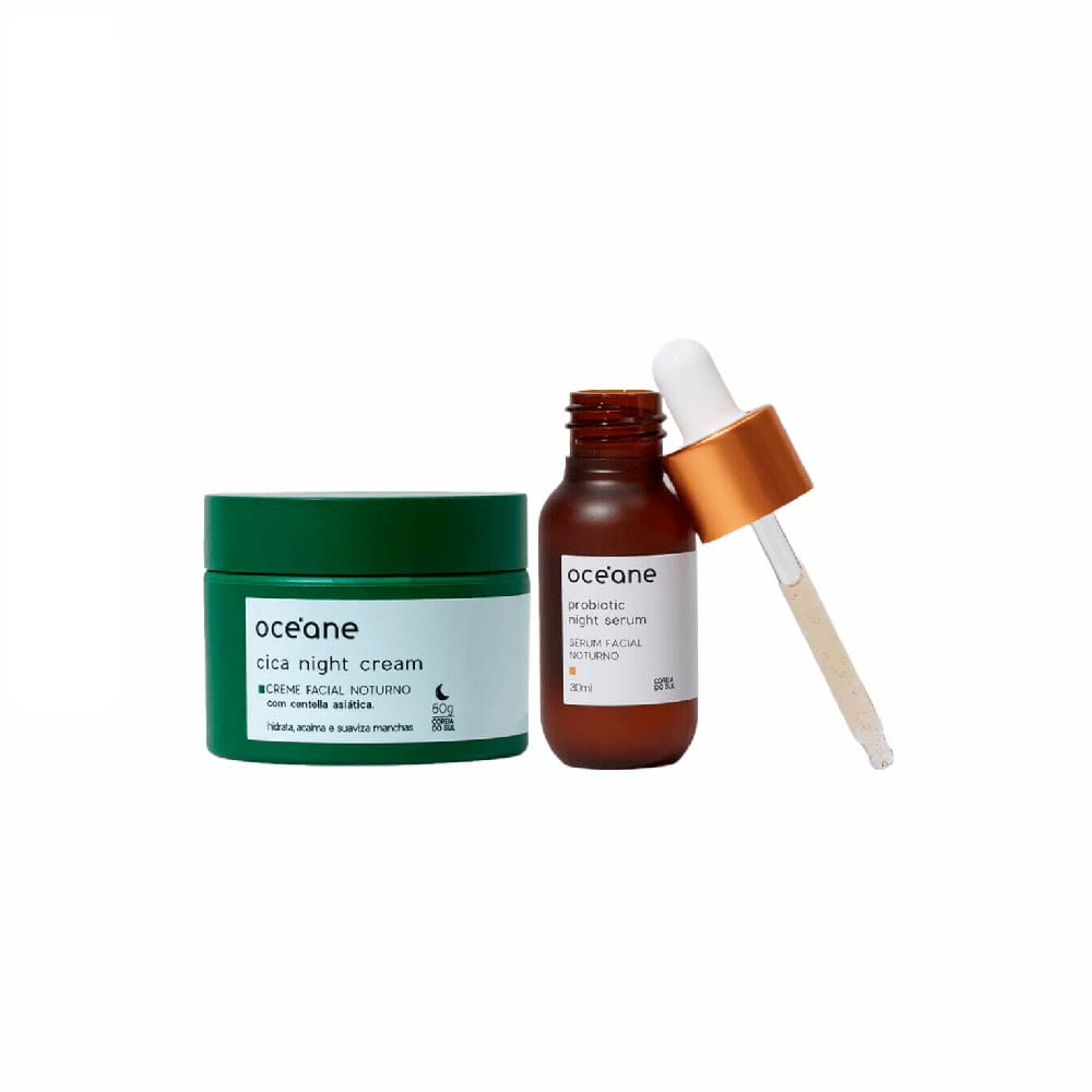 Kit Tratamento Noturno Sérum Facial de Probioticos + Creme Facial Noturno de Cica Océane