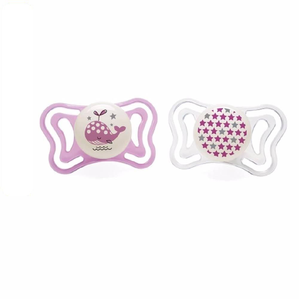 Chupeta de Silicone Physio Light Lumi 0 a 6 meses 2 Unidades Chicco Branco e Rosa