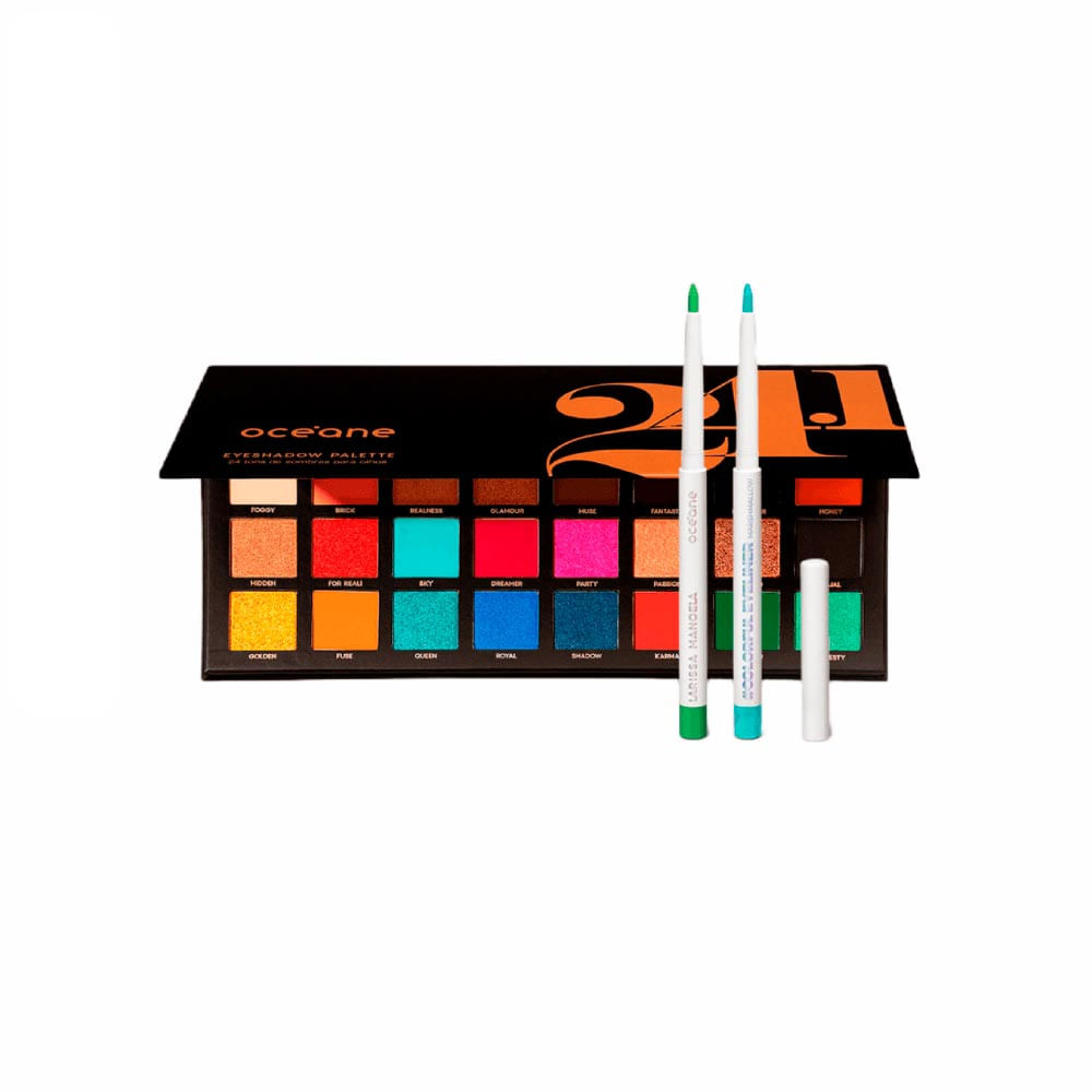 Kit Paleta de Sombras 24.1 + Lápis de Olhos Verde + Lápis de Olhos Azul Océane