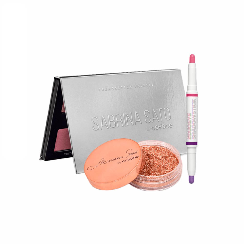Kit Paleta de Sombras Trendsetter + Sombra Dupla em Bastão + Iluminador Facial em Pó Océane