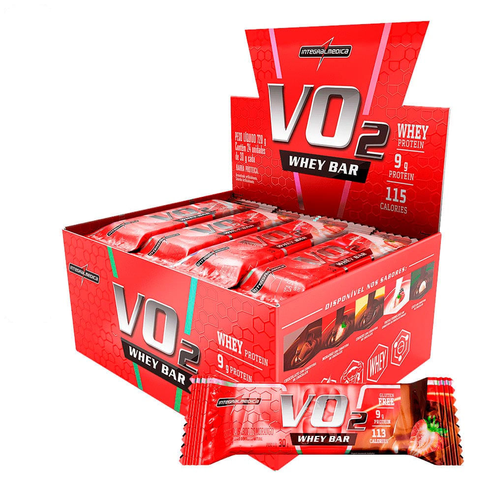 Barrinha Proteica VO2 Whey Bar Integralmédica Morango 12un