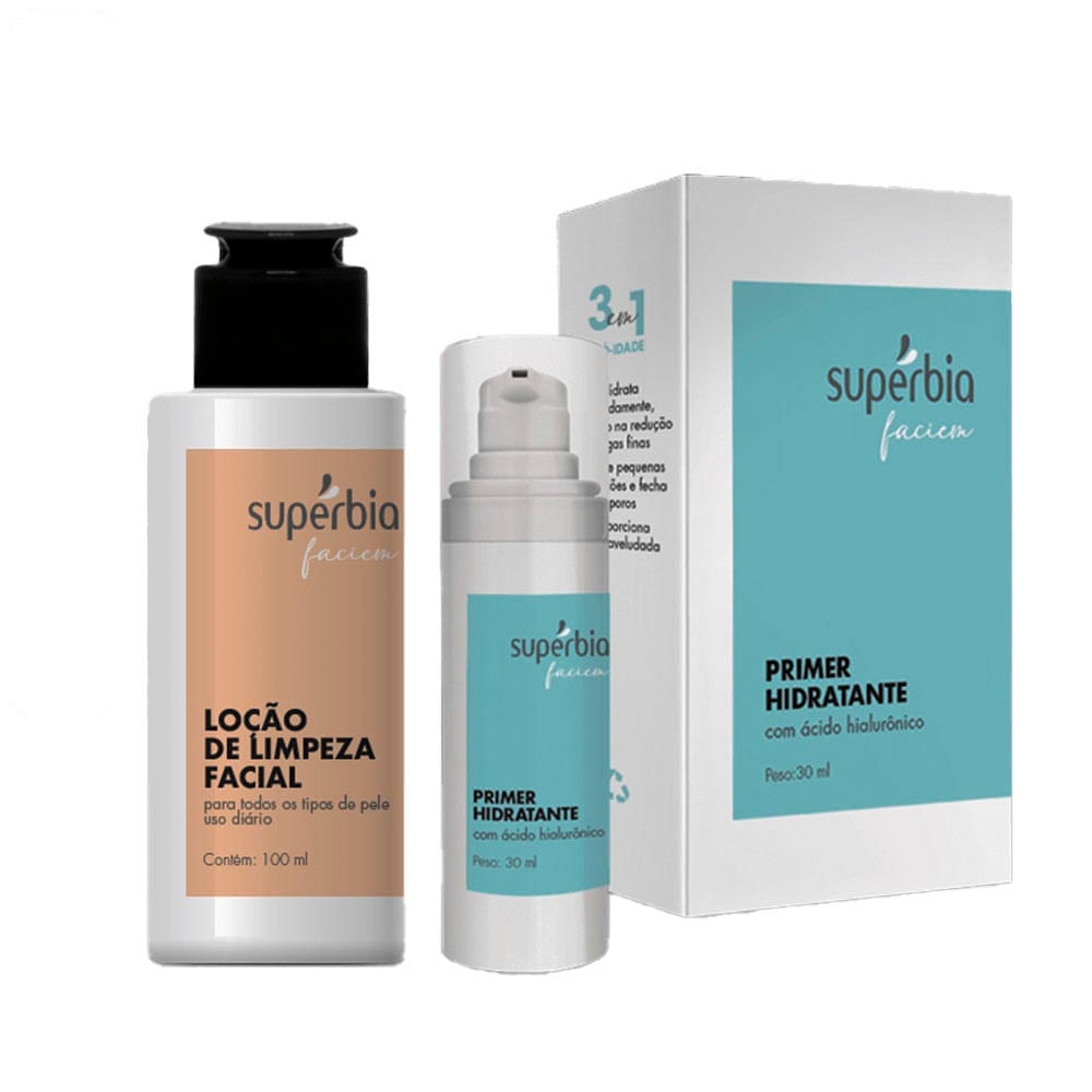 Kit Primer com Ácido Hialurônico e Loção de Limpeza Facial Supérbia