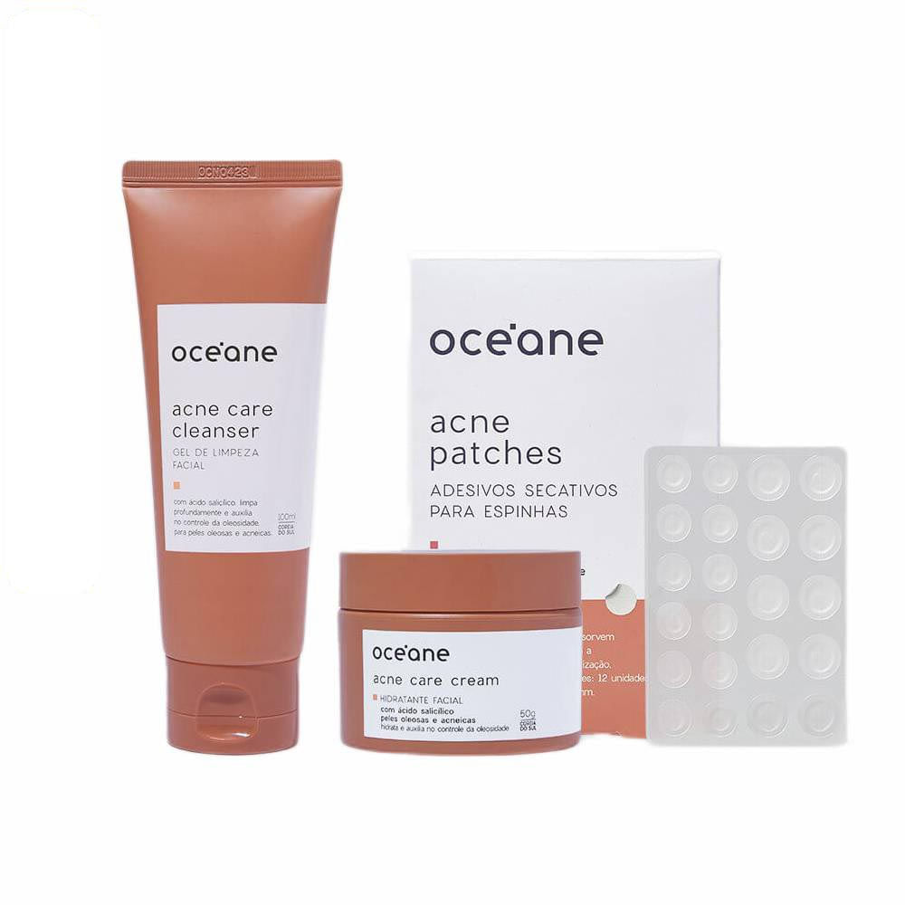 Kit Gel De Limpeza + Hidratante Facial + Adesivo Antiacne 3 Produtos Oceane