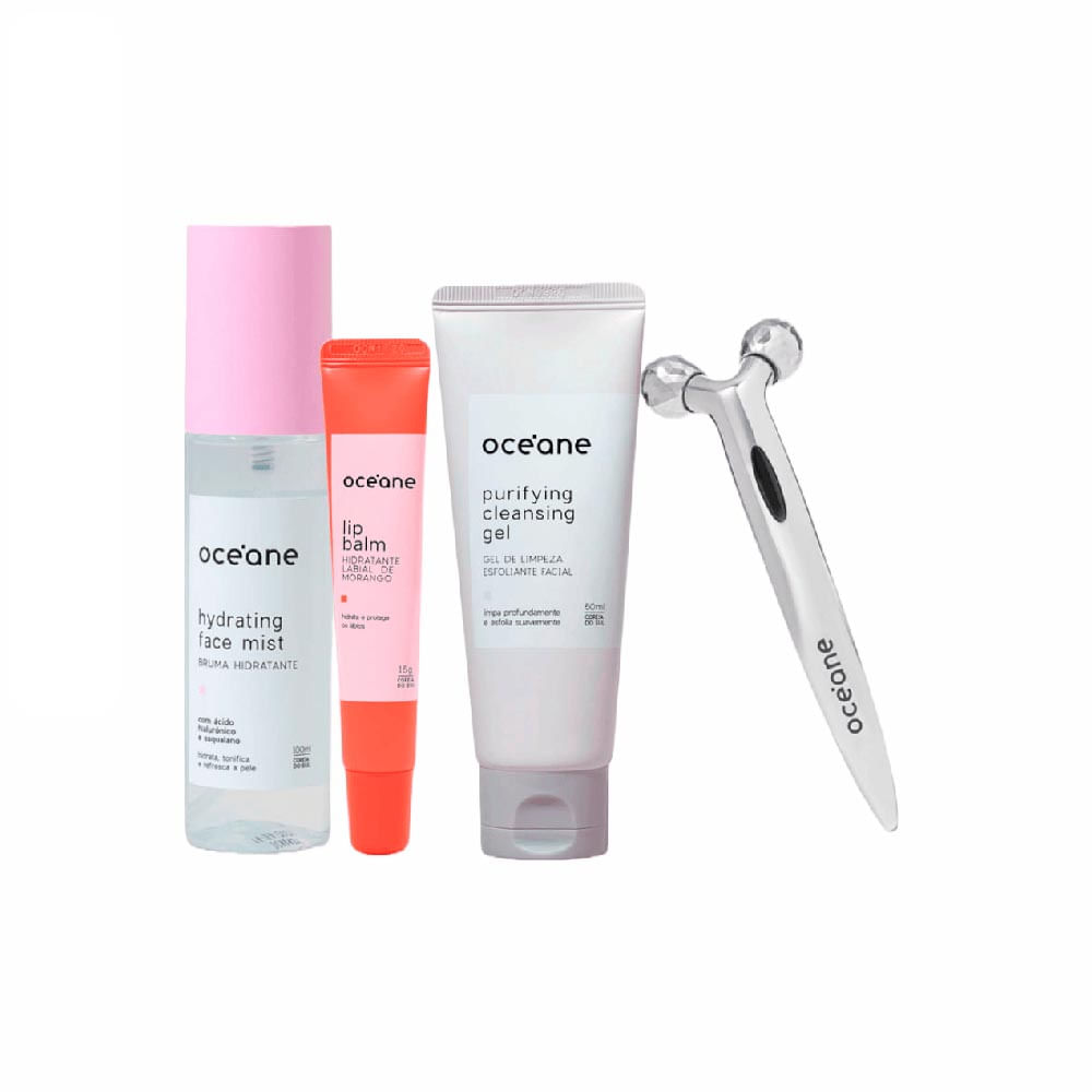Kit Gel de Limpeza Facial Massageador Bruma Hidratante Hidratante Labial Océane