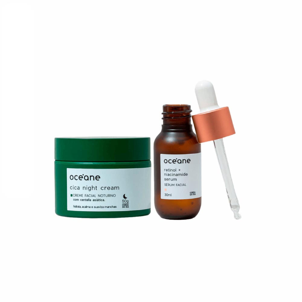 Kit Sérum Retinol e Niacinamida Creme Facial Cica Night Océane