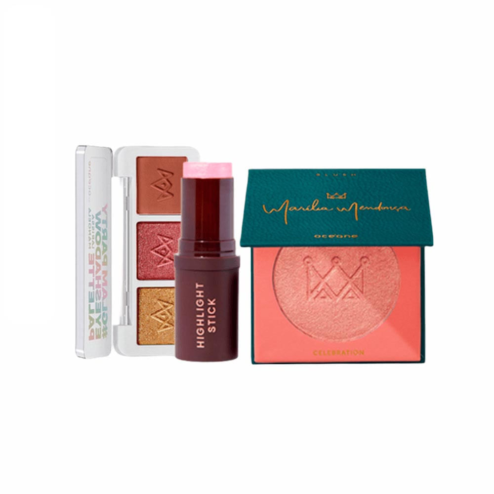 Kit Iluminador em Bastão + Paleta de Sombras Glam Party + Blush Cintilante Océane
