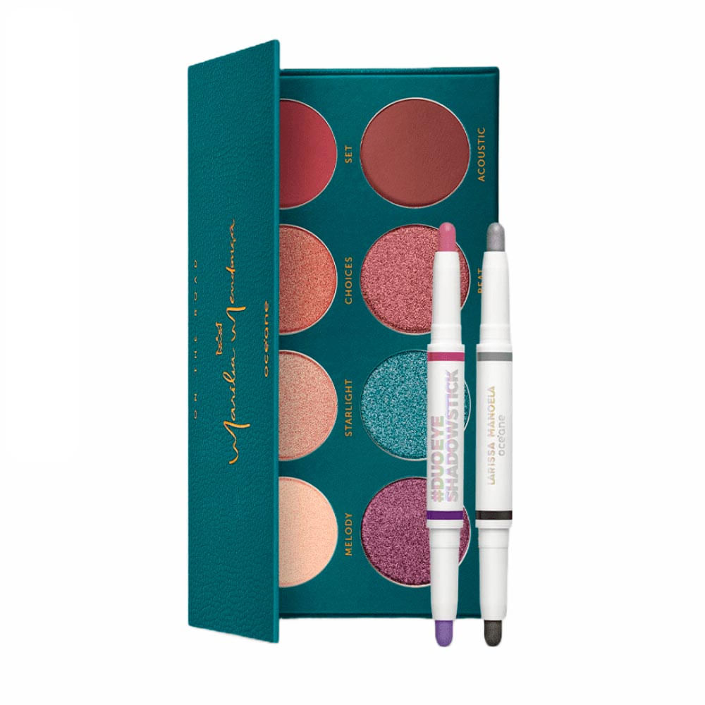 Kit Paleta de Sombras On The Road + Sombra em Bastão Rosa e Roxa + Sombra em Bastão Dupla Prata Océane