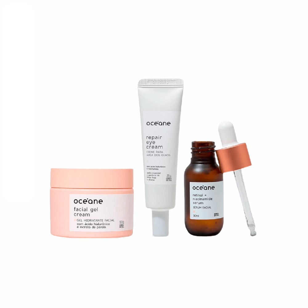 Kit Pele Perfeita Creme para Área Dos Olhos + Gel Hidratante + Sérum Facial Retinol e Niacinamida