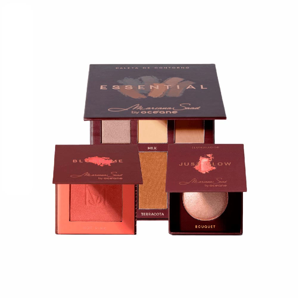 Kit Paleta de Contorno Essential + Blush Rosa + Iluminador Rosa Mariana Saad By Océane