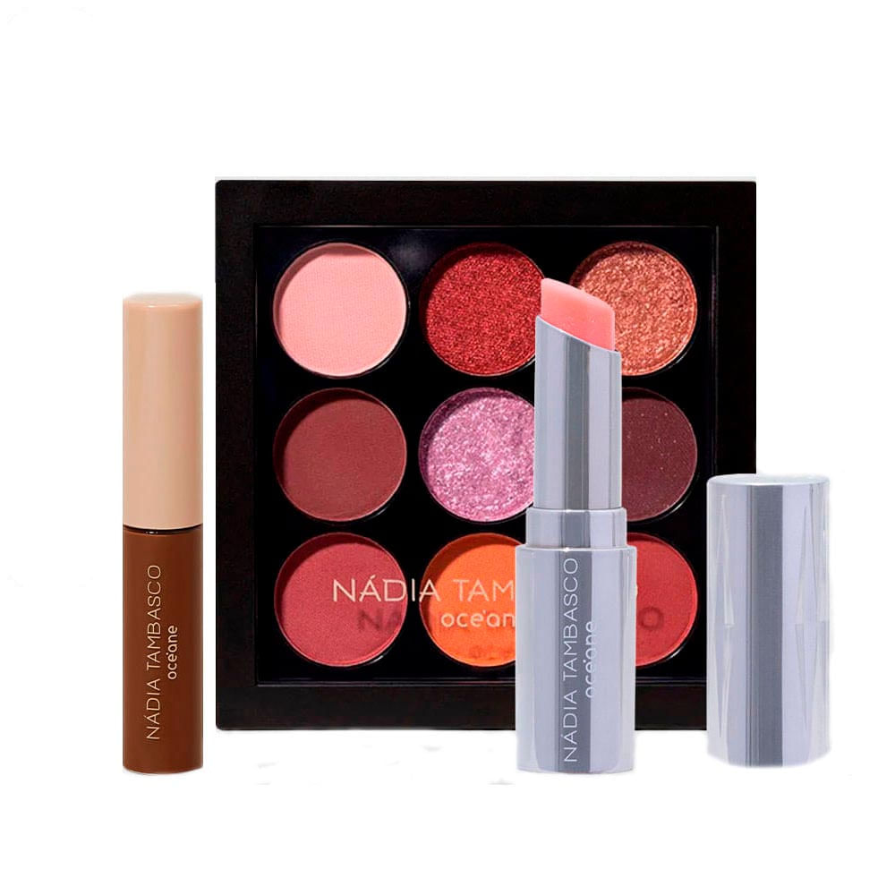 Kit Paleta de Sombras To Go Fire Revitalizador Labial Máscara de Sobrancelha Castanho Nádia Tambasco By Océane
