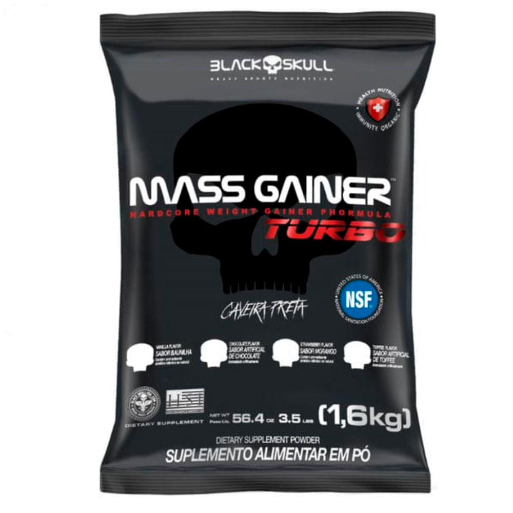 Suplemento Alimentar Hipercalórico Mass Gainer Turbo Refil 1,6kg Caveira Preta Sabor Baunilha