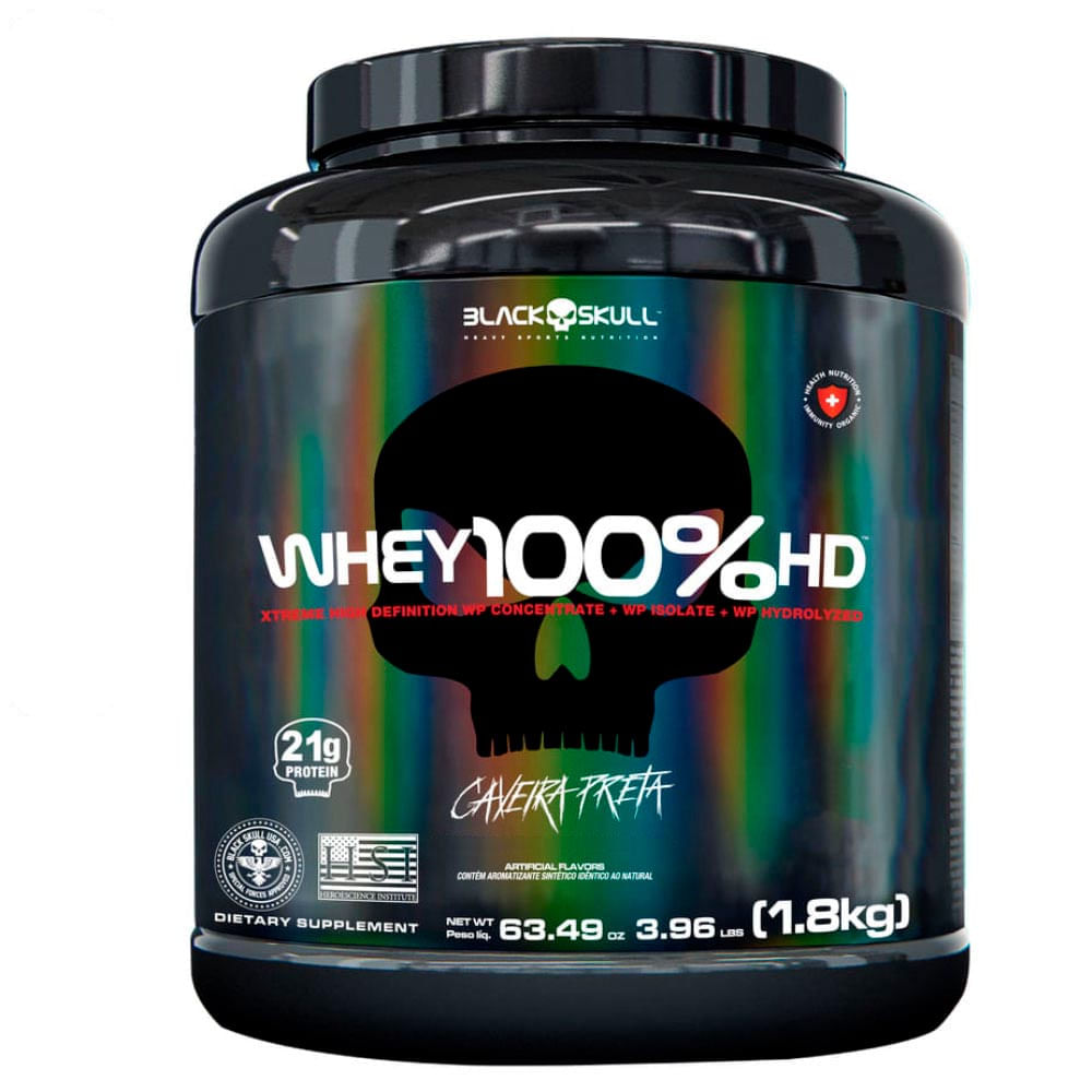 Suplemento Alimentar De Proteína Whey 100% Hd Blackskull 1,8kg Sabor Morango