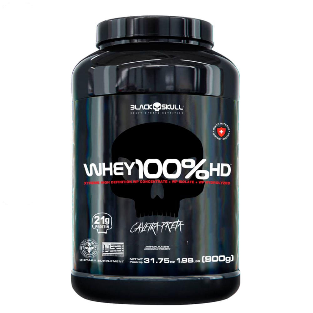 Suplemento Alimentar De Proteína Whey 100% Hd Blackskull 900g Sabor Morango