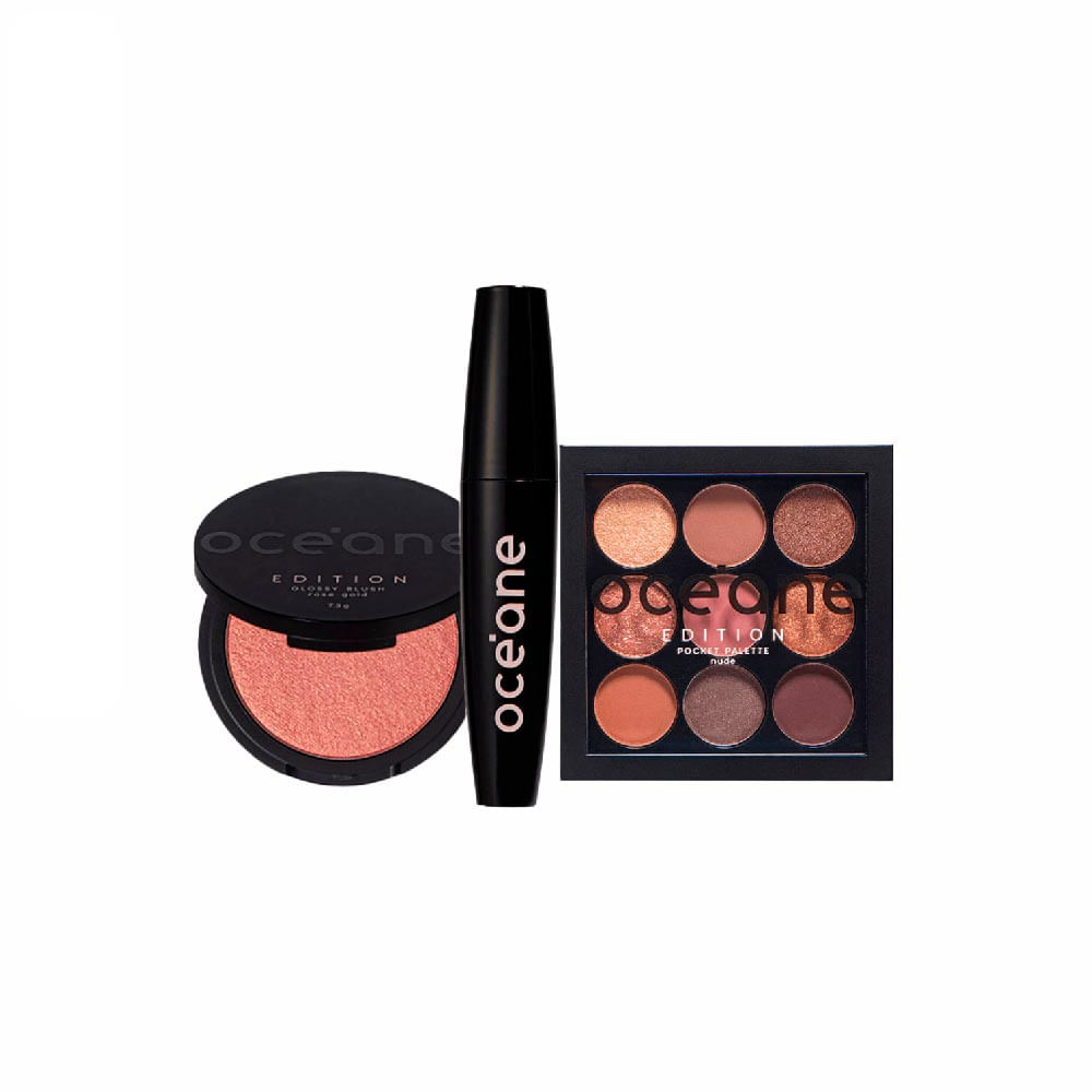 Kit Paleta De Sombras Pocket Nude + Blush Cintilante + Máscara Para Cílios Drama Lash Océane Edition