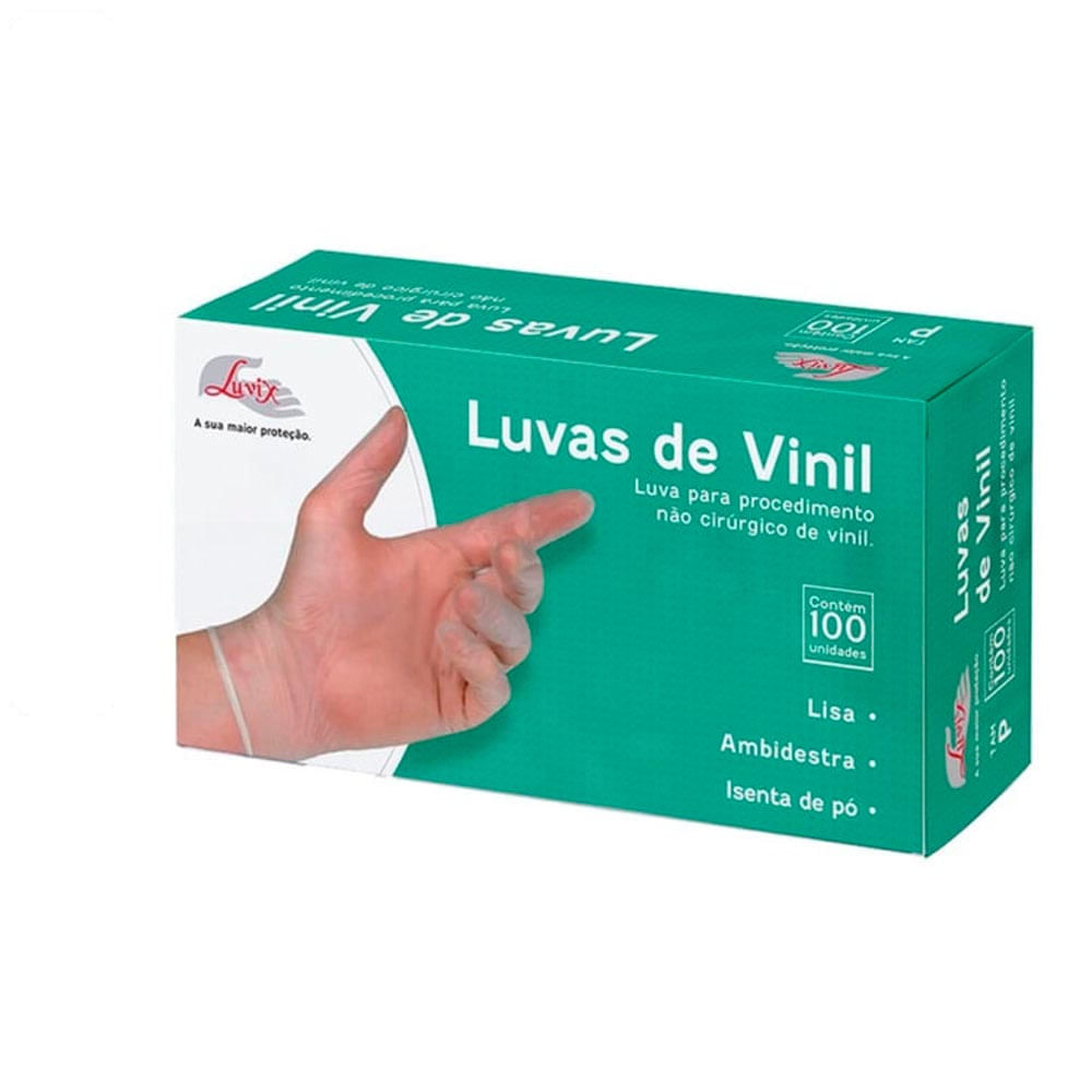 Luva Vinil Não Cirúrgico sem Pó Caixa com 100 Unidades Tamanho M Luvix