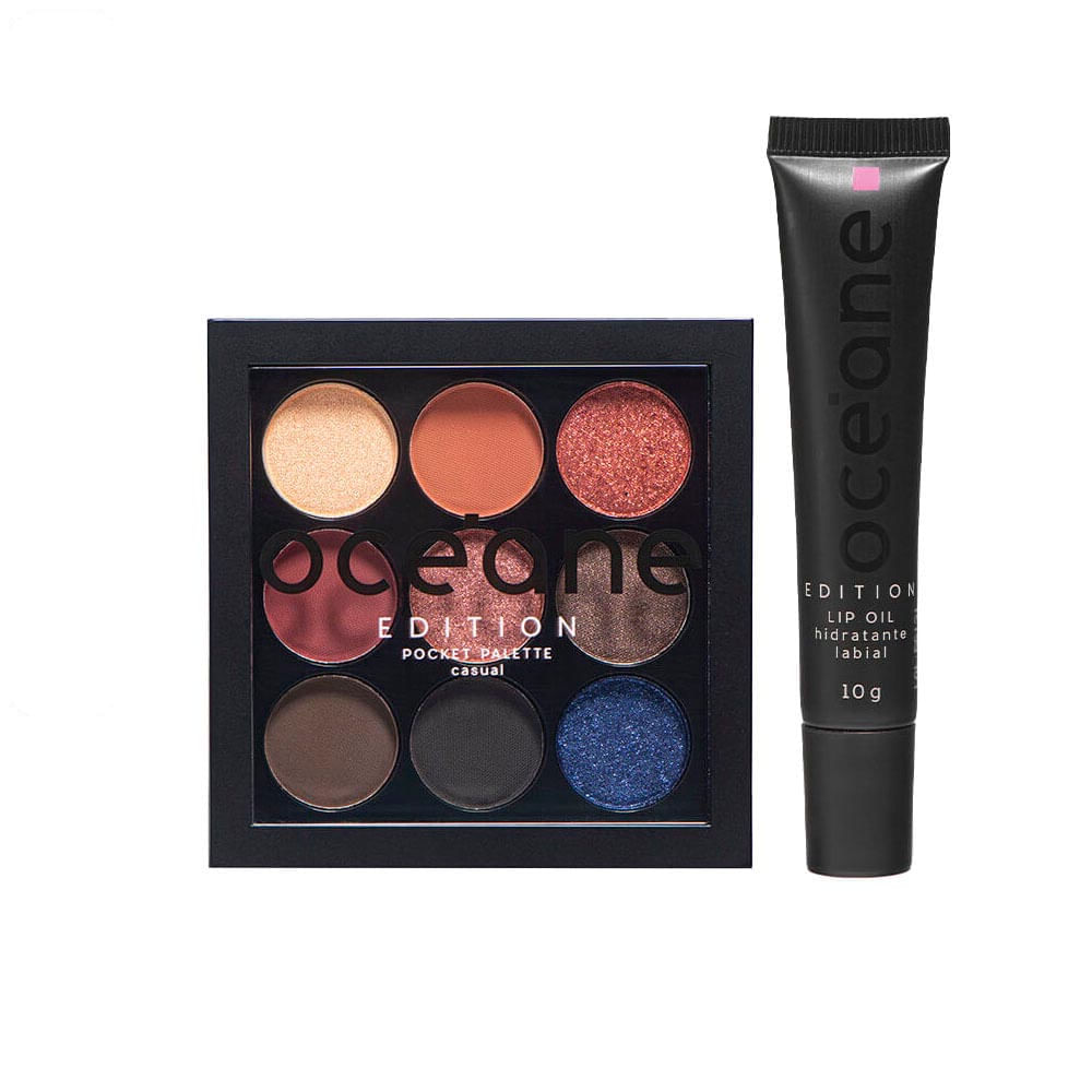 Kit Paleta de Sombras Pocket Casual + Hidratante Labial Rosa Lip Oil Blossom Océane Edition