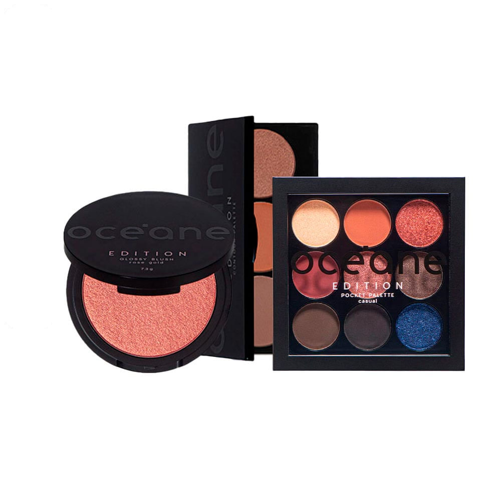 Kit Paleta De Sombras Pocket Casual + Paleta De Contorno + Blush Cintilante Océane Edition