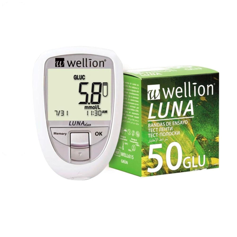 Medidor de Glicose Luna Branco + 50 Tiras de Glicose Wellion