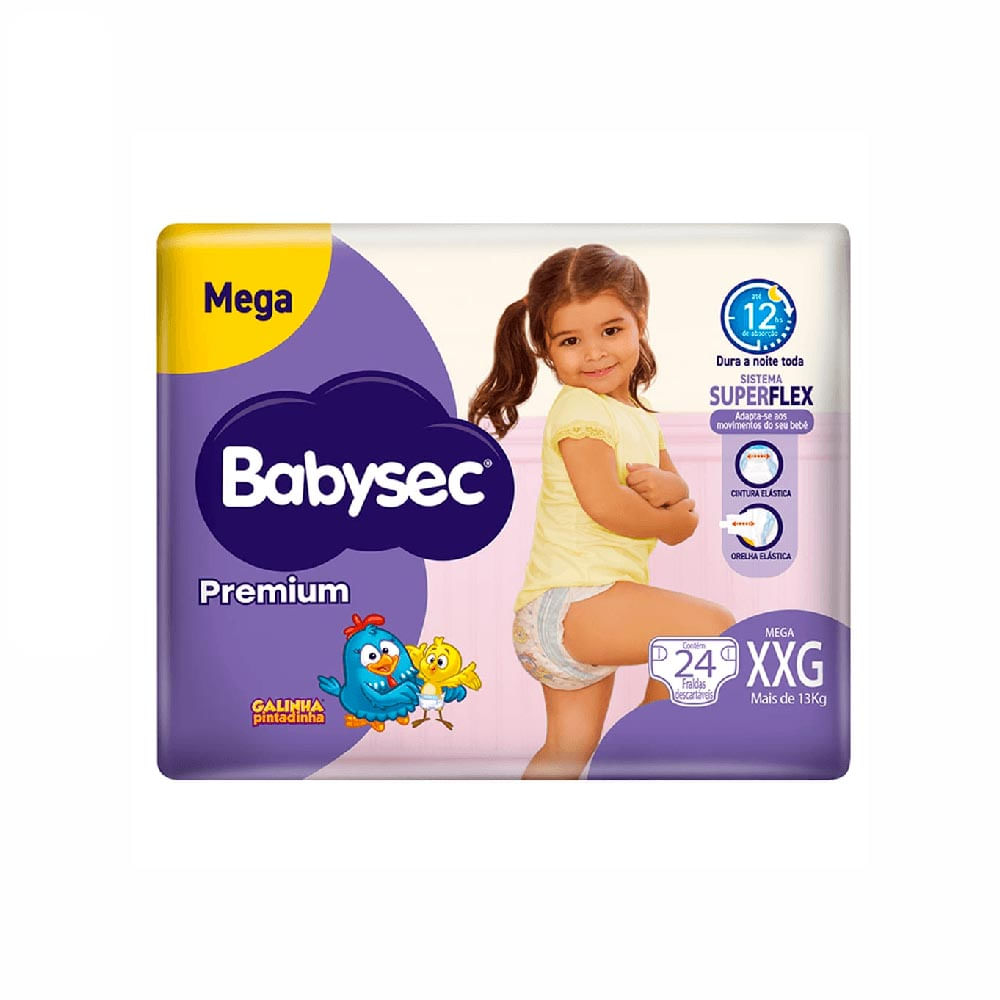 Fralda Babysec Galinha Pintadinha Premium XXG com 24 Unidades