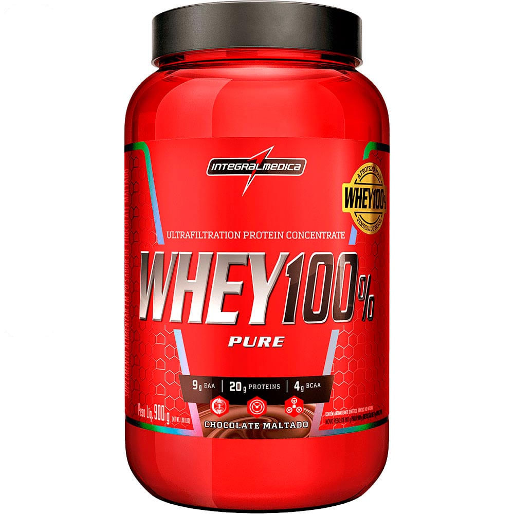 Suplemento Whey 100% Pure Integralmédica Chocolate Maltado 900g