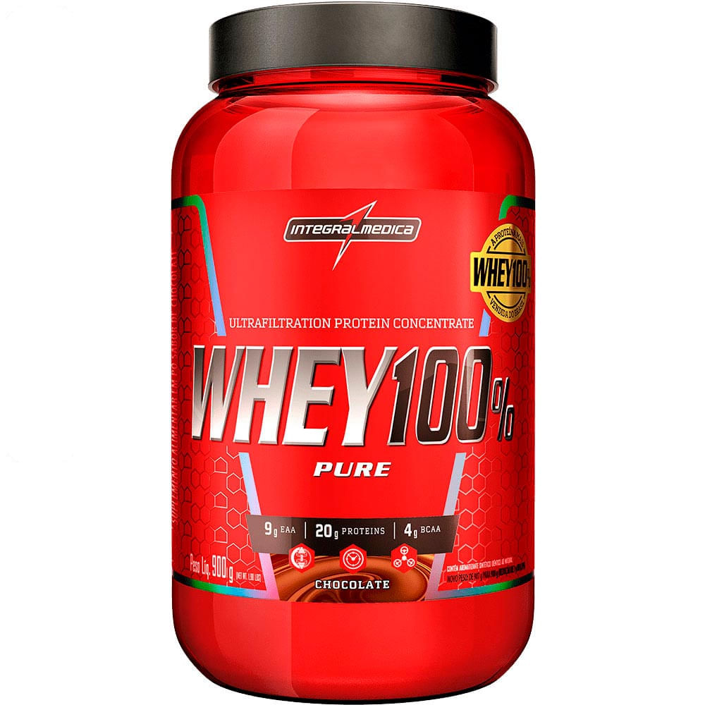 Suplemento Whey 100% Pure Integralmédica Chocolate Pote 900g