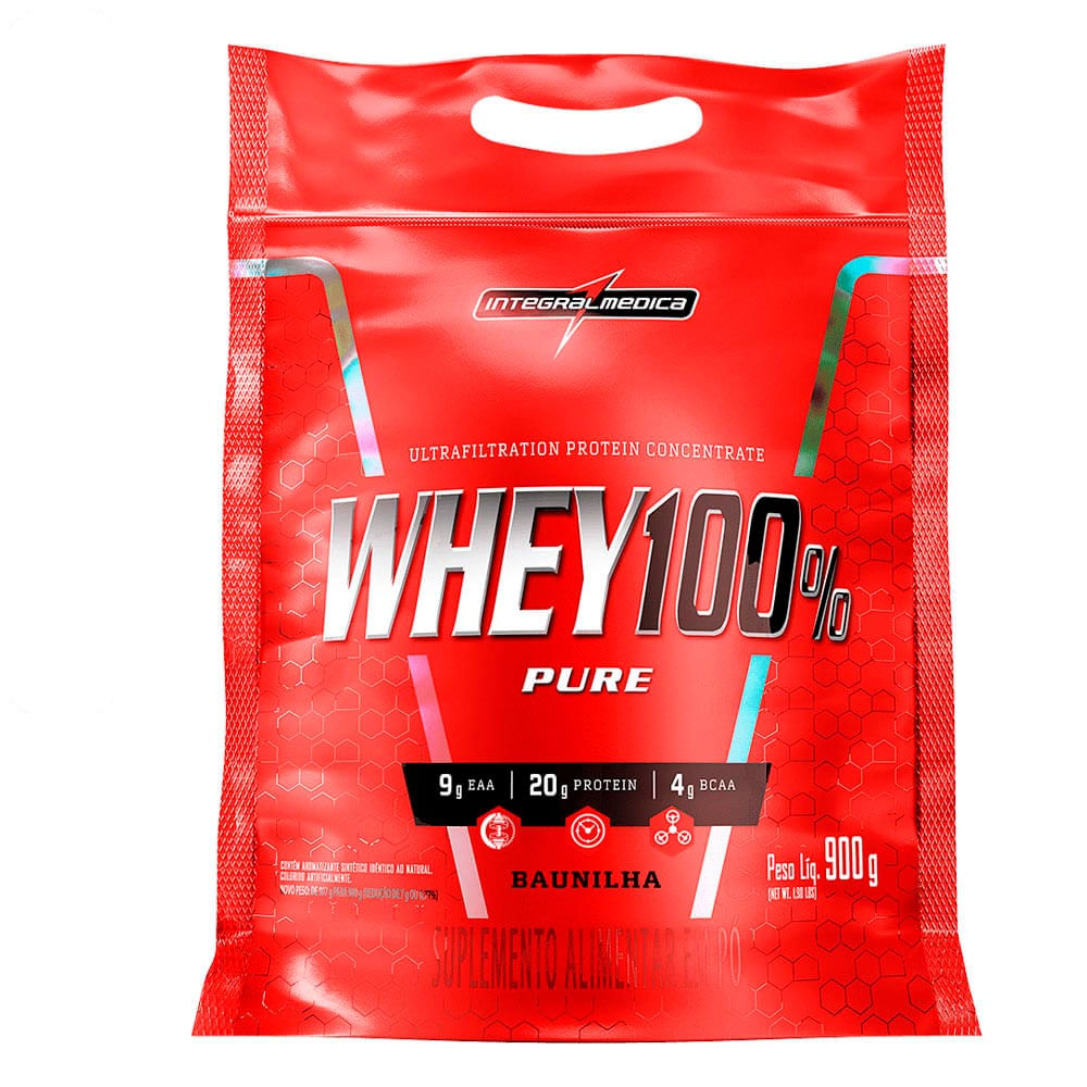 Suplemento Whey 100% Pure Integralmédica Baunilha Pouch 900g