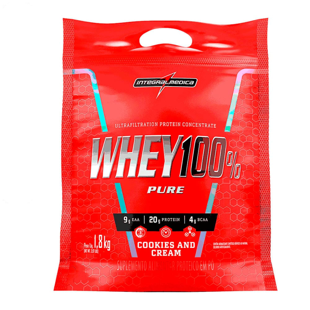 Suplemento Whey 100% Pure Integralmédica Cookies and Cream Pouch 1,8Kg