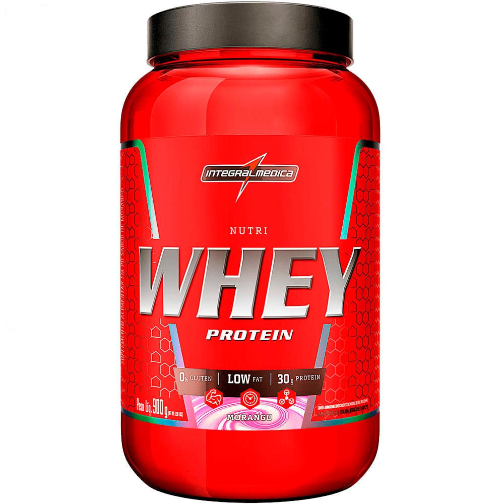 Suplemento Nutri Whey Protein Integralmédica Morango Pote 900g