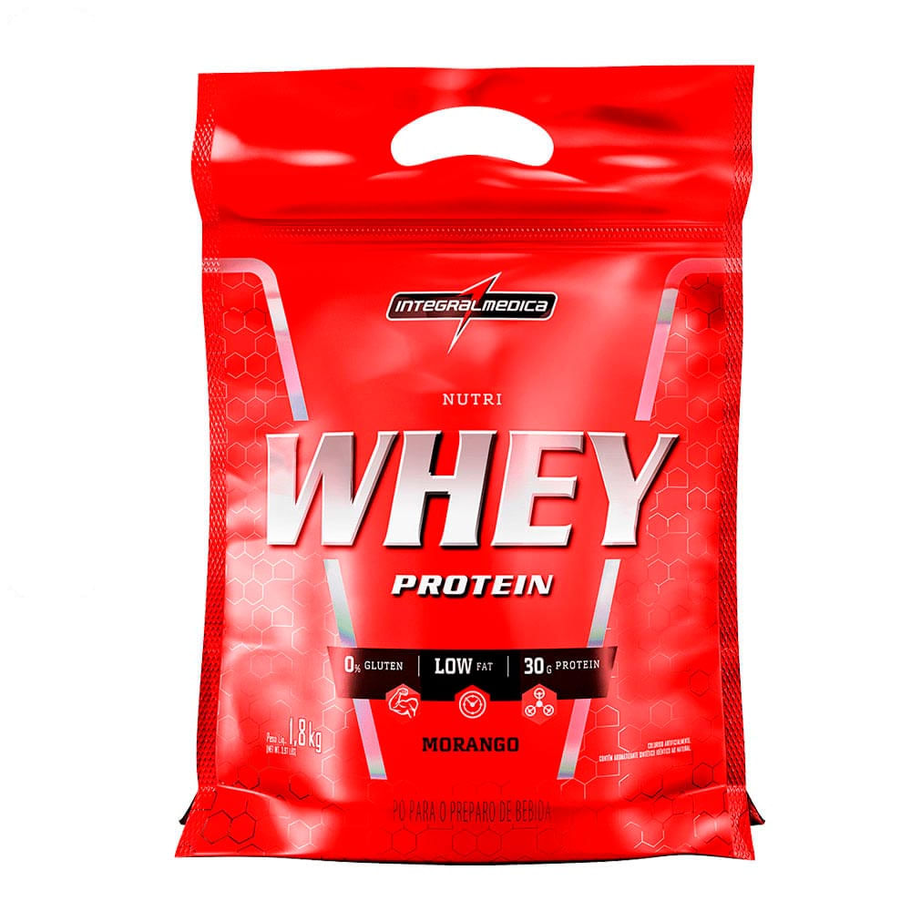 Suplemento Nutri Whey Protein Integralmédica Morango Pouch 1,8kg