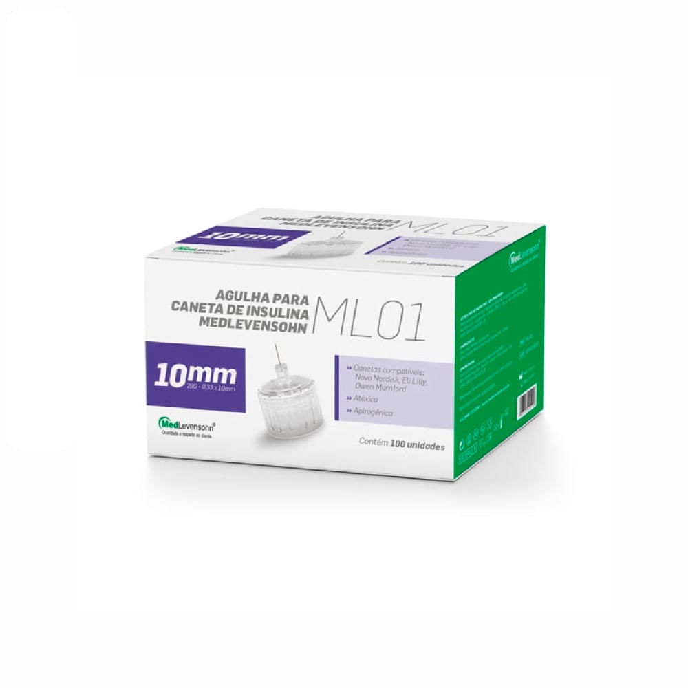 Agulha 10mm para Caneta de Insulina Medlevensohn 100 Un.