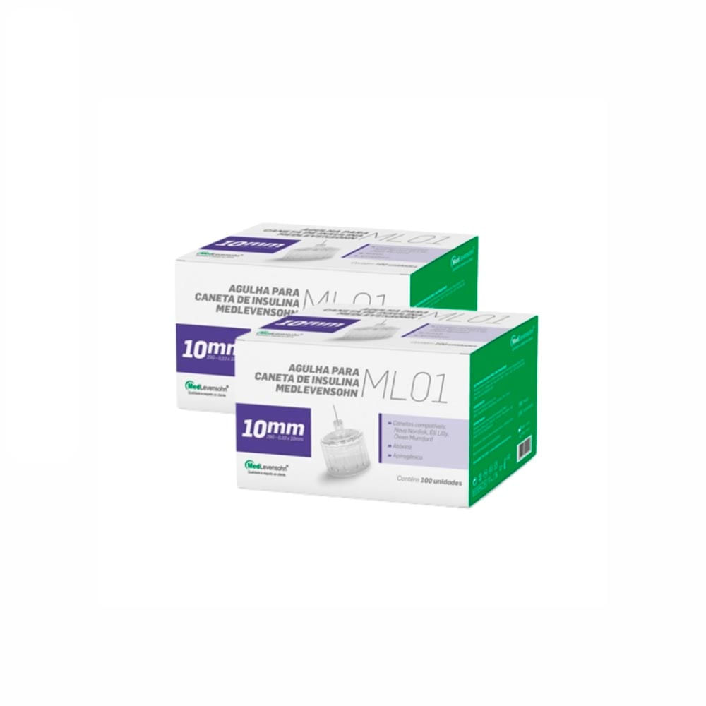 Kit com 2 Caixas Agulha Caneta Insulina 10mm Medlevensohn