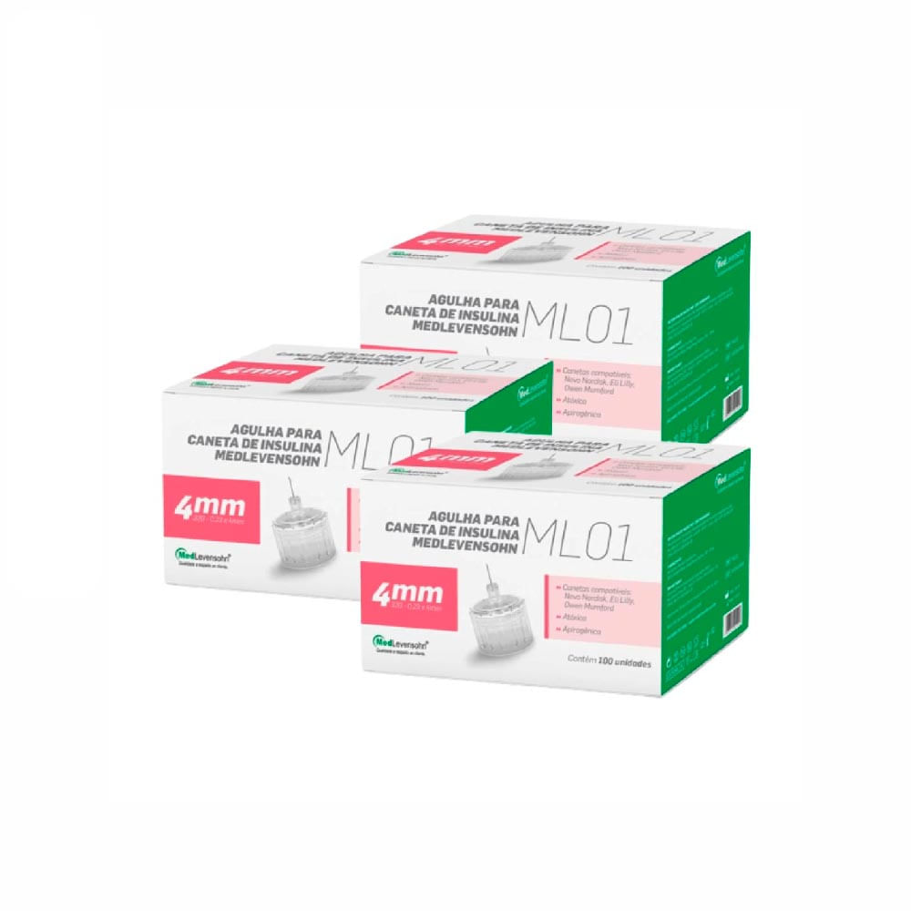 Kit Com 3 Caixas Agulha Caneta Insulina 4mm Medlevensohn