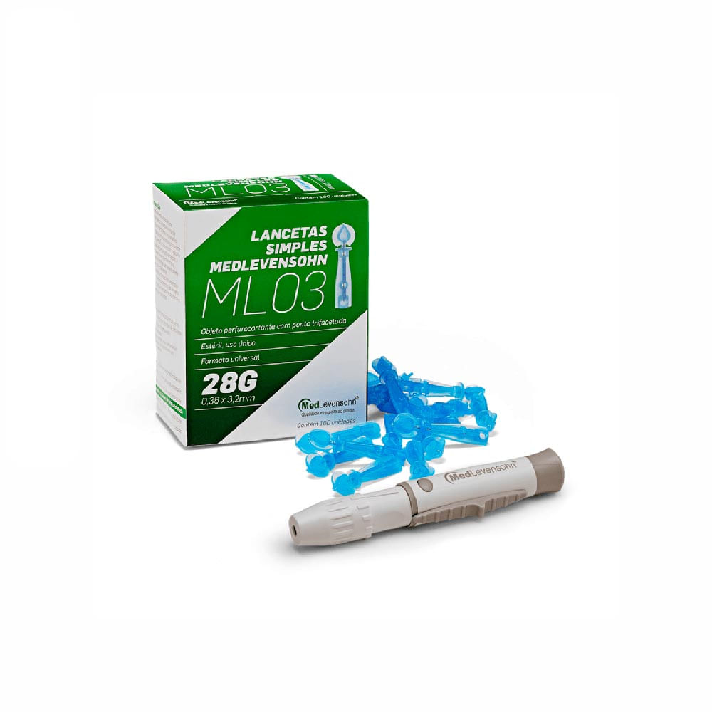 Kit Lancetador e 100 Lancetas 28g MedLevensohn