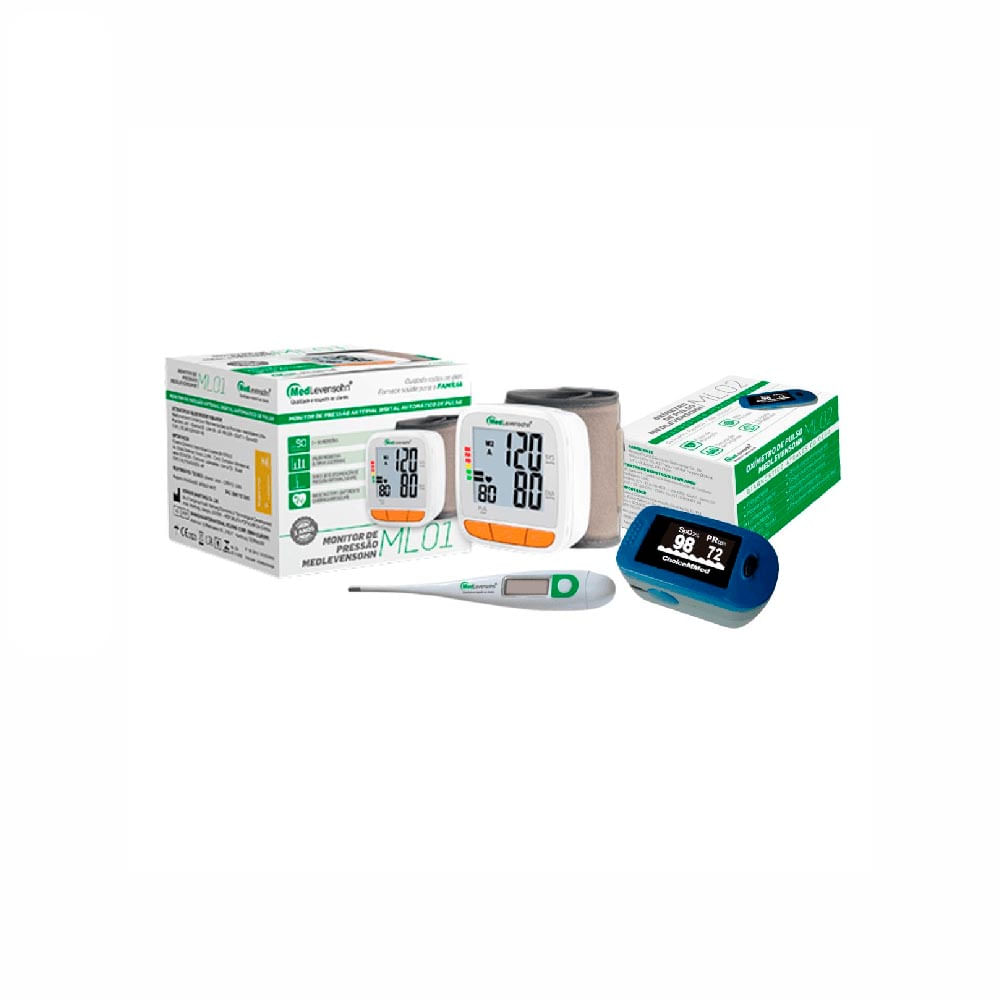 Kit 3 em 1: Medidor de Pressão + Termômetro + Oxímetro