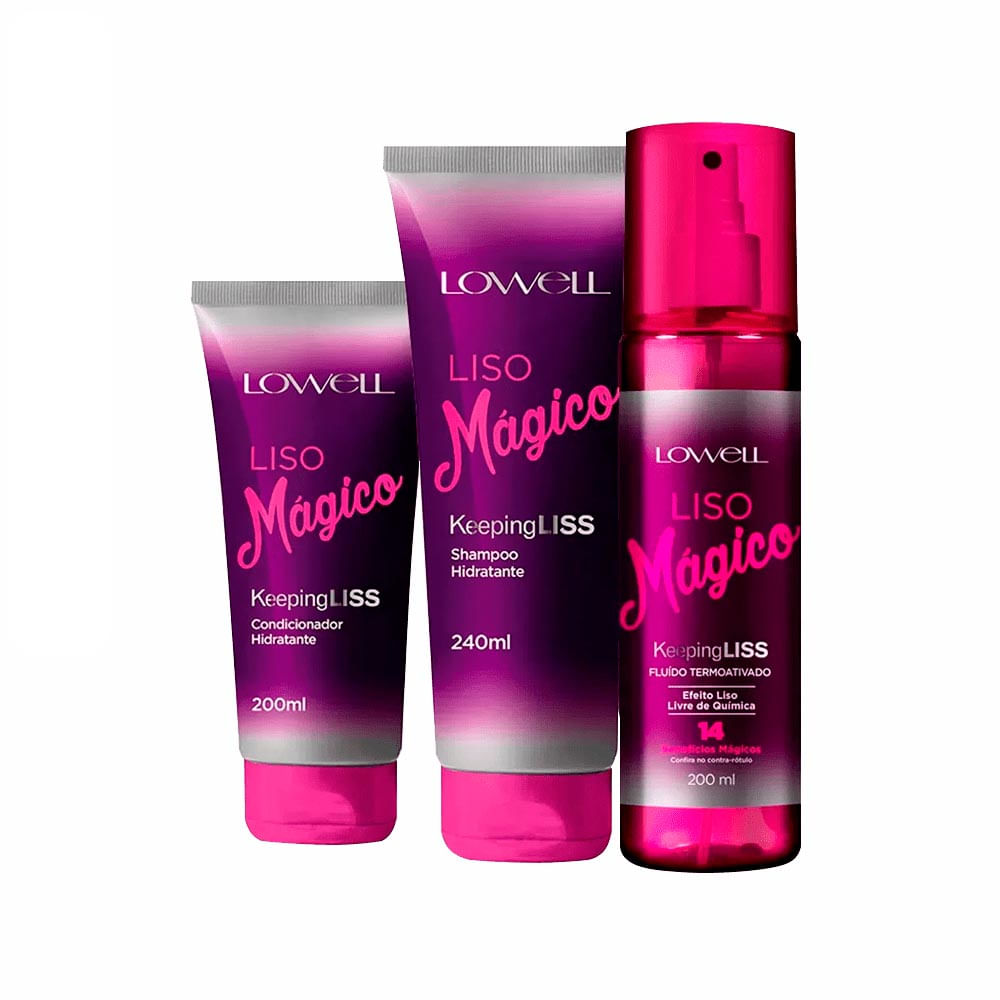 Kit Lowell Liso Mágico Shampoo 240Ml + Condicionador 200Ml + Fluído Termoativado 200Ml