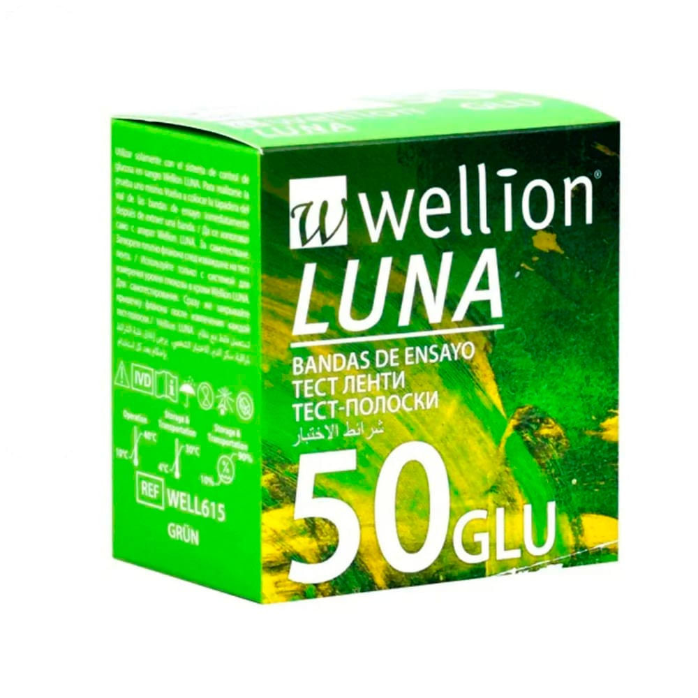 Medidor de Glicose Luna Amarelo + 100 Tiras de Glicose Wellion