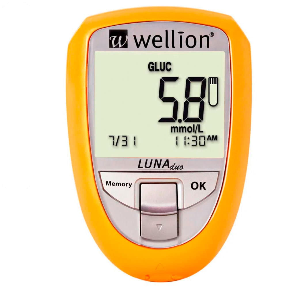 Medidor de Colesterol e Glicose Luna Duo Amarelo Wellion