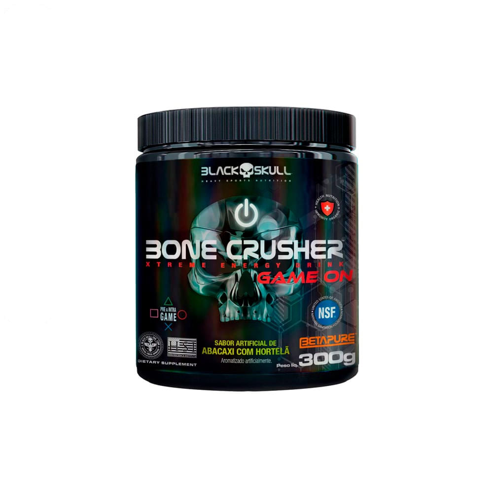 Suplemento Alimentar Bone Crusher Game On Black Skull 300g Sabor Abacaxi com Hortelã